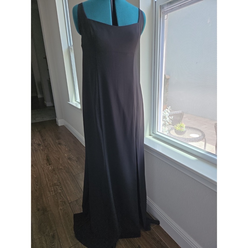 Amsale Womens Sz 14 black Formal maxi dress sleeveless high waist front slit